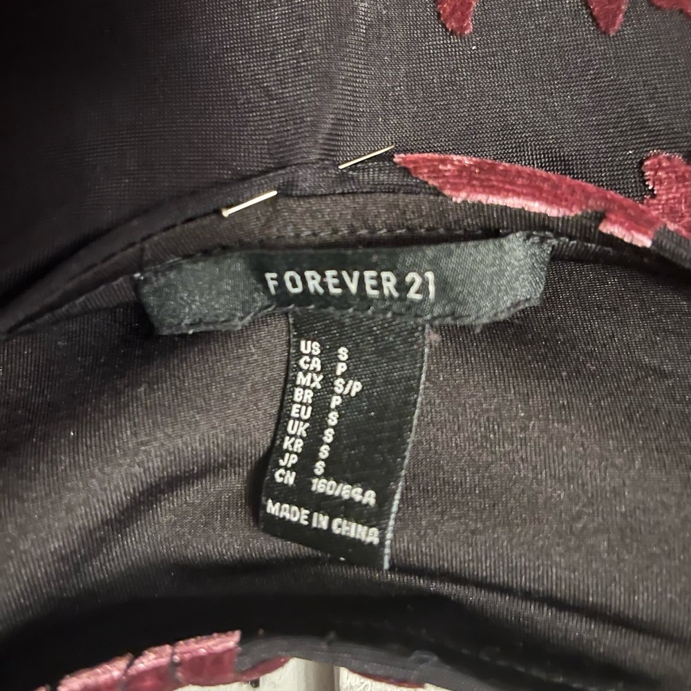 FOREVER 21 MAGNIFICENT BLACK WITH BURGUNDY RED VELVET ACCENTS FANCY MINI DRESS - Picture 8 of 8